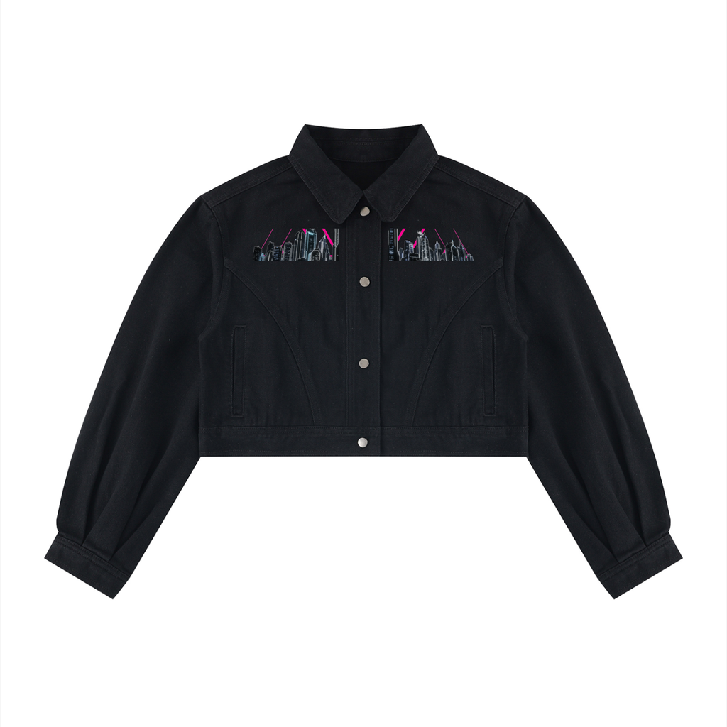 Neon City Nights Crop Denim Jacket