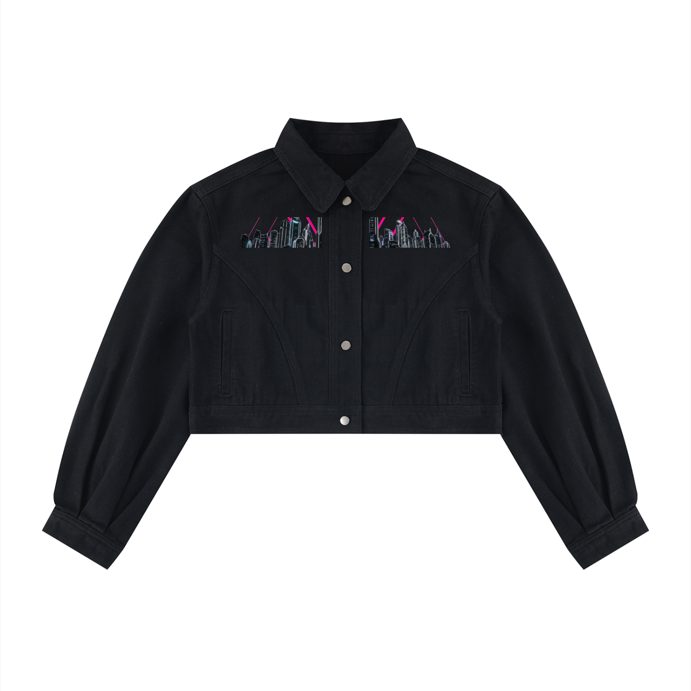 Neon City Nights Crop Denim Jacket