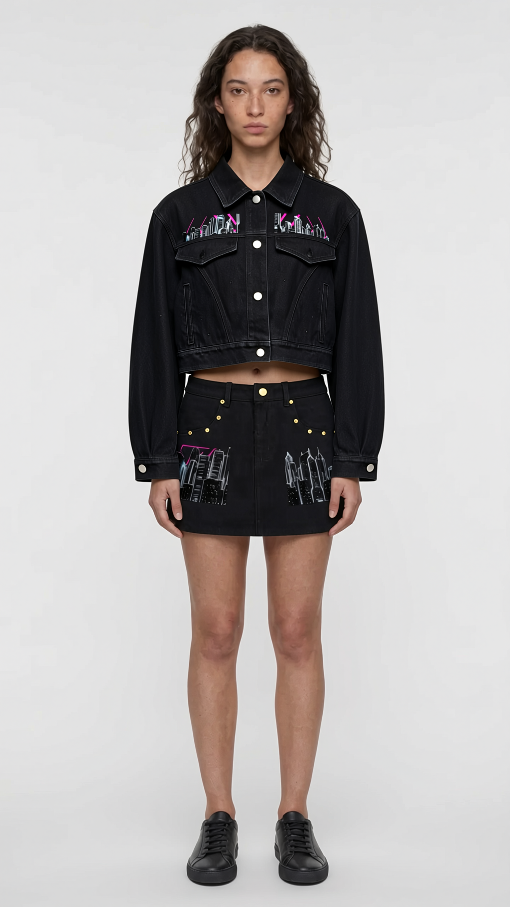 Neon City Nights Crop Denim Jacket