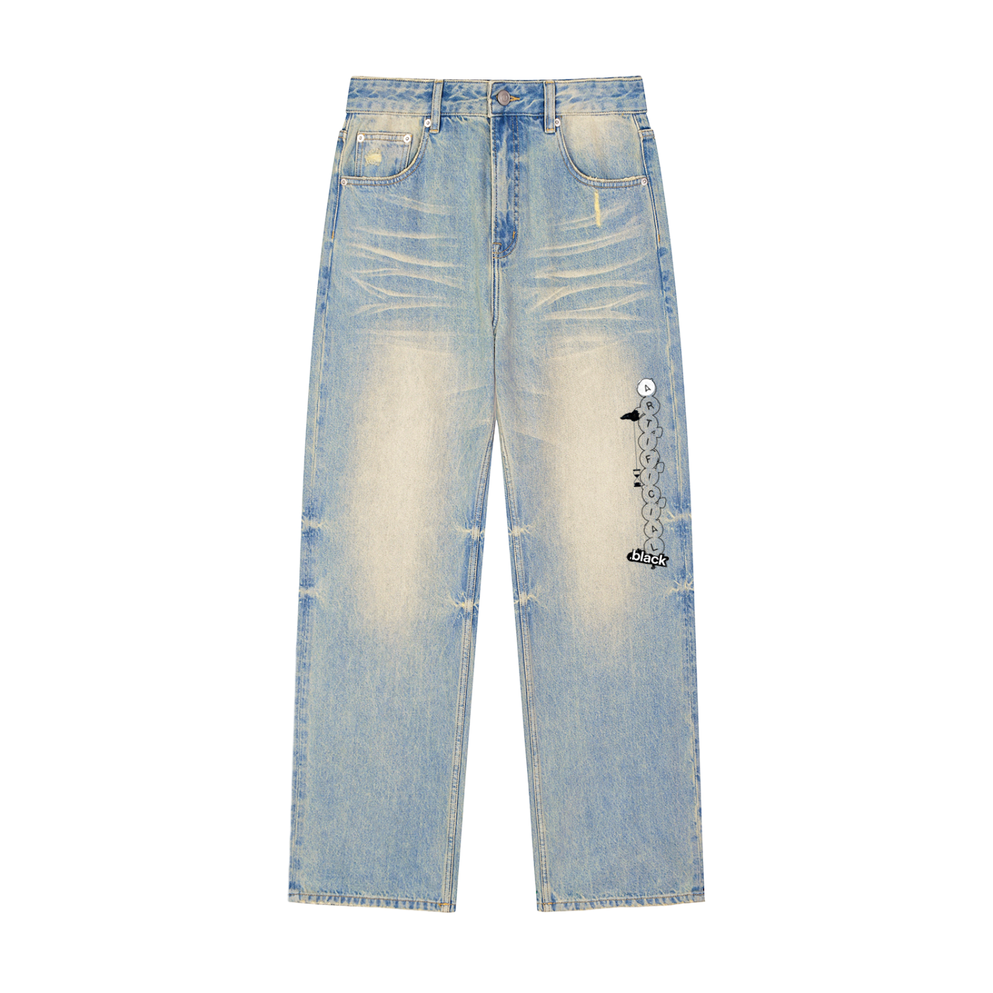 Moon Fade Raw Hem Denim Jeans