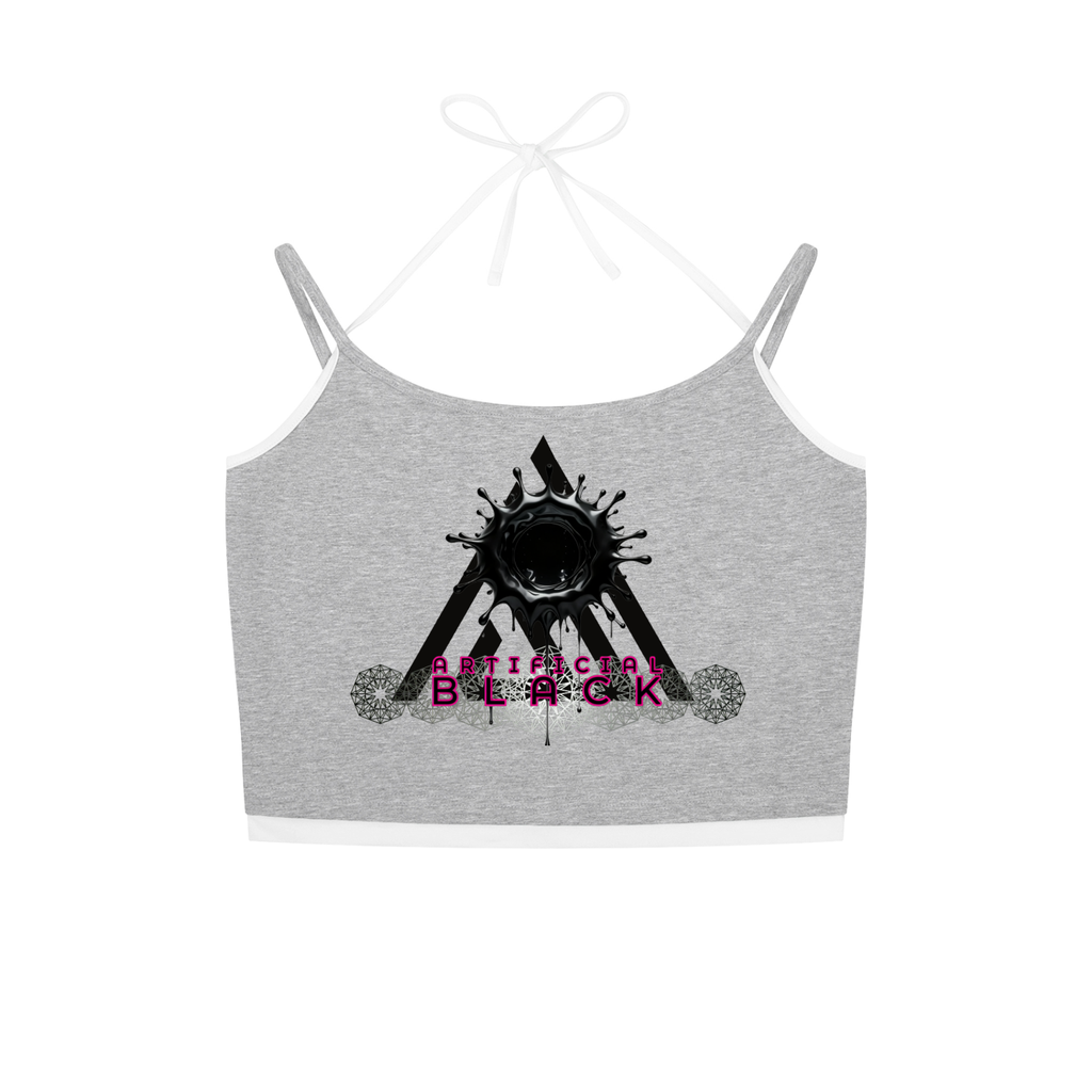 Diamond Line Contrast Binding Halter Tank Top