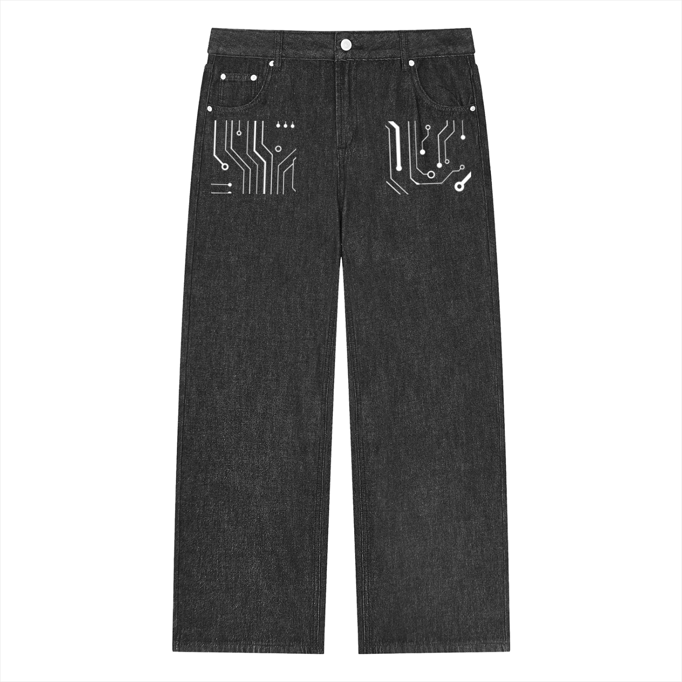 Digitally Enhanced Vintage Wash Straight Leg Jeans