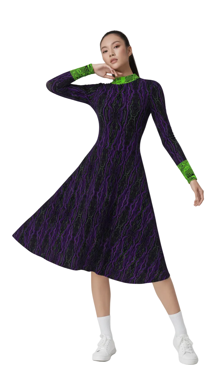 Neon Circuits Long Sleeve Midi Dress