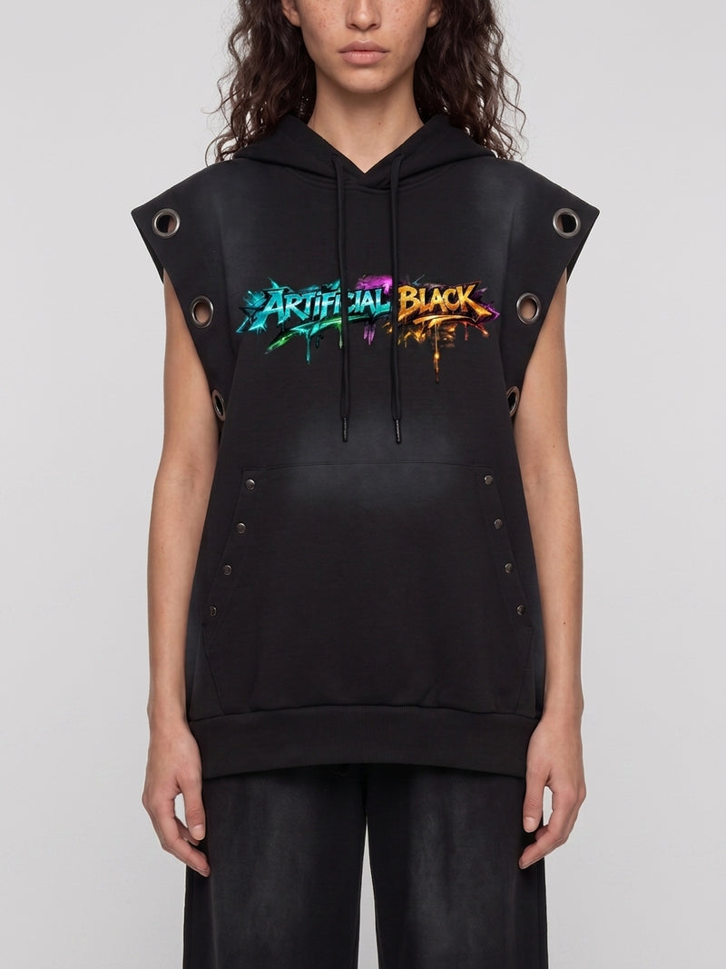 Vintage Graffiti Sun Fade Sleeveless Hoodie