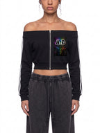 Women's Off-Shoulder Full Zip Hoodie