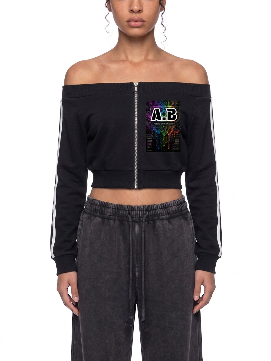 Women's Off-Shoulder Full Zip Hoodie