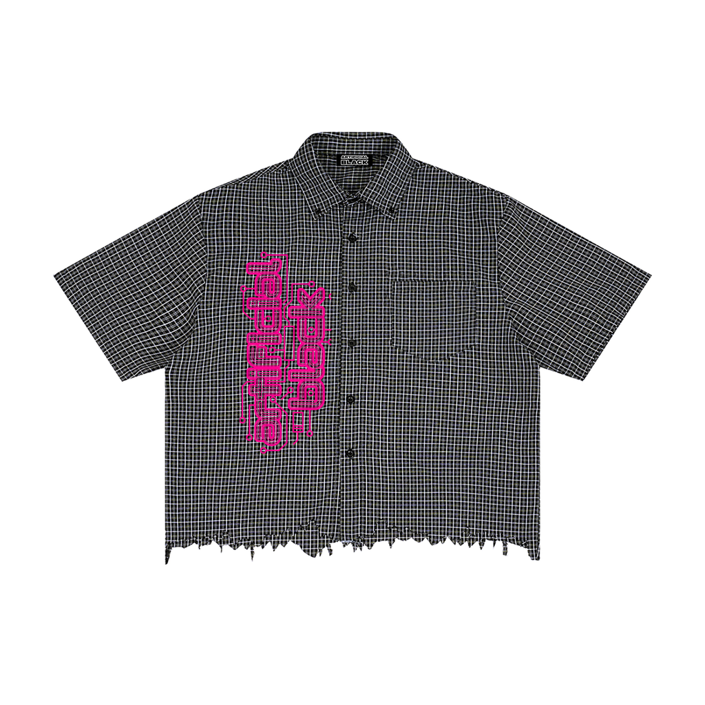 Unisex Distressed Plaid Boxy Shirt