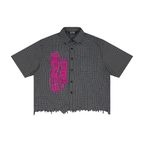 Unisex Distressed Plaid Boxy Shirt