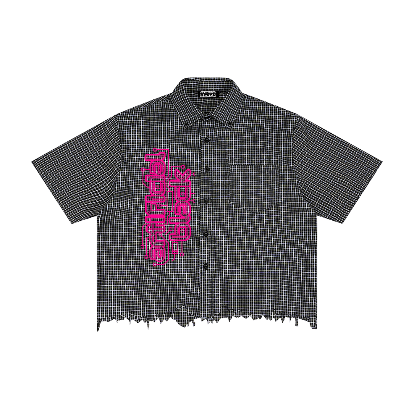 Unisex Distressed Plaid Boxy Shirt