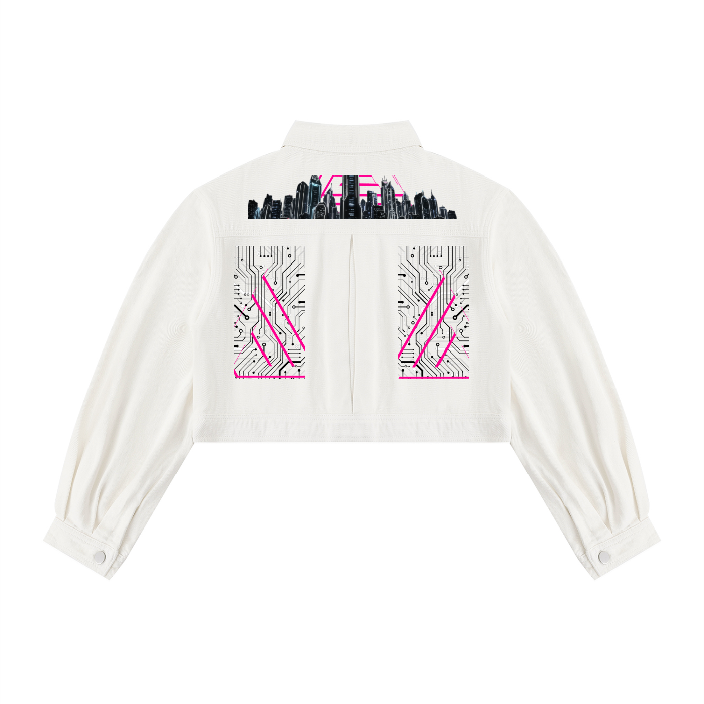 Neon City Nights Crop Denim Jacket