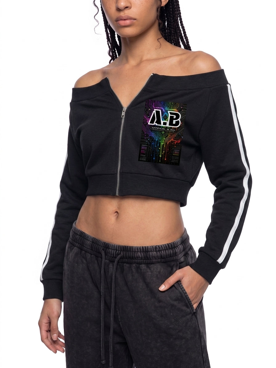 Women's Off-Shoulder Full Zip Hoodie