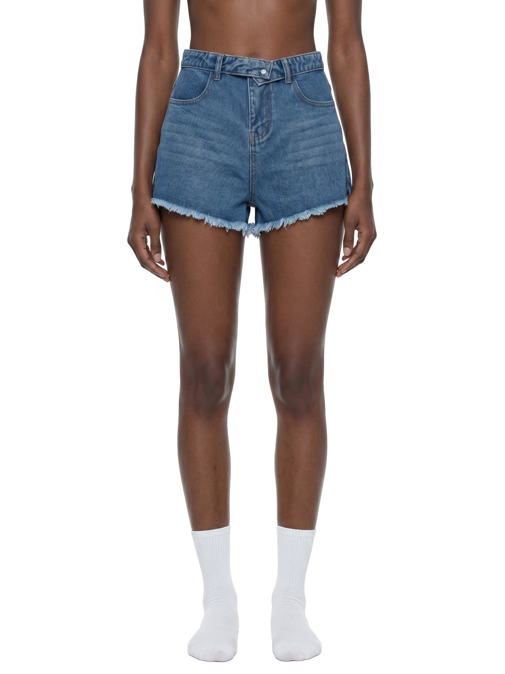 Short en jean taille haute pour femme, délavage vintage amélioré numériquement