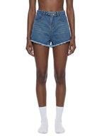 Short en jean taille haute pour femme, délavage vintage amélioré numériquement