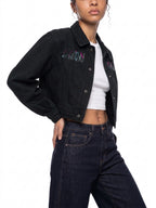 Neon City Nights Crop Denim Jacket