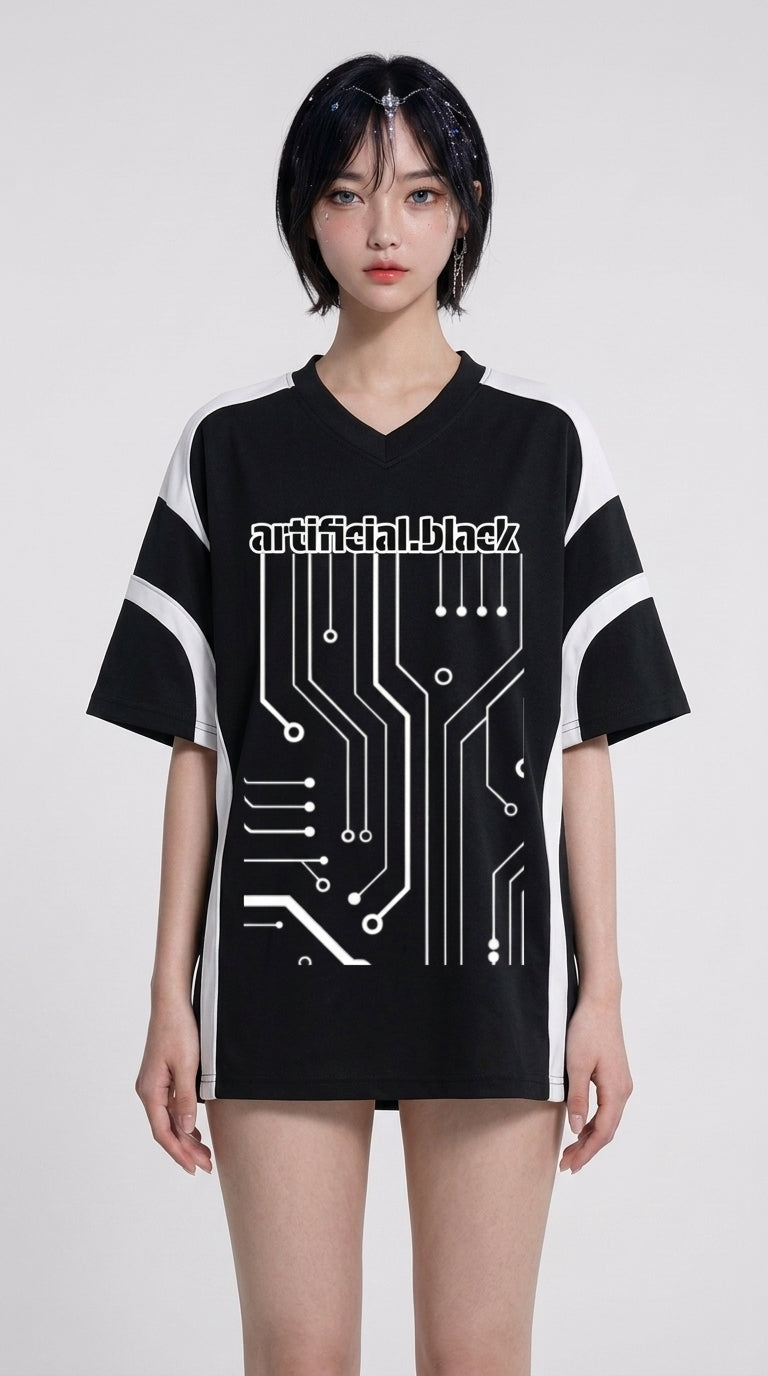 Universal Black And White  V-Neck T-Shirt