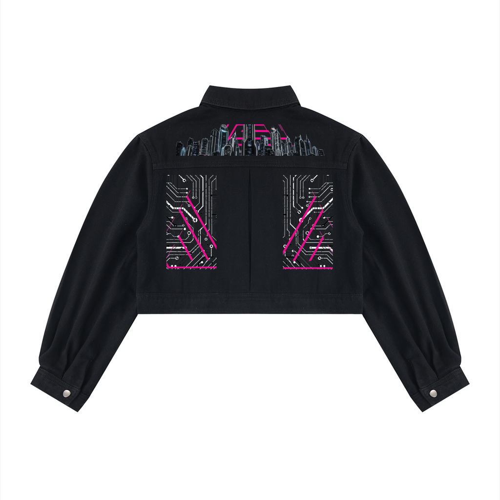Neon City Nights Crop Denim Jacket