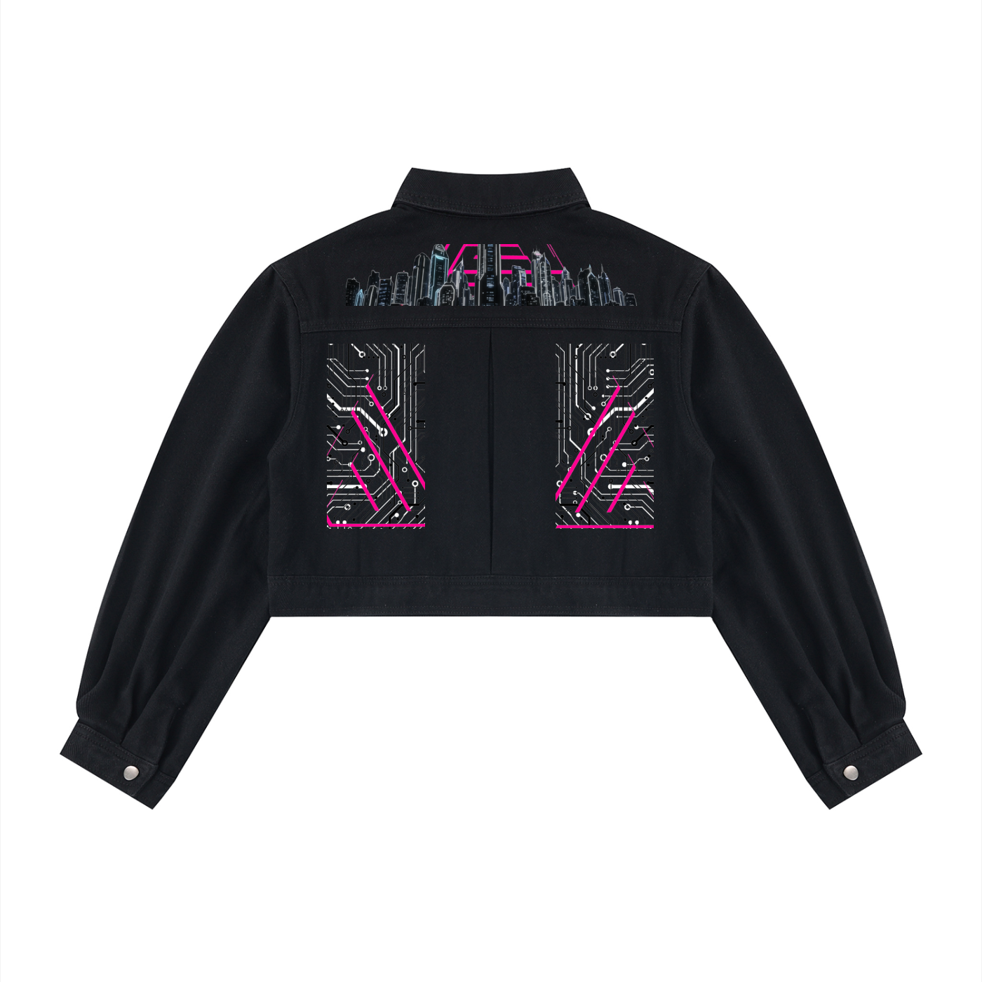 Neon City Nights Crop Denim Jacket