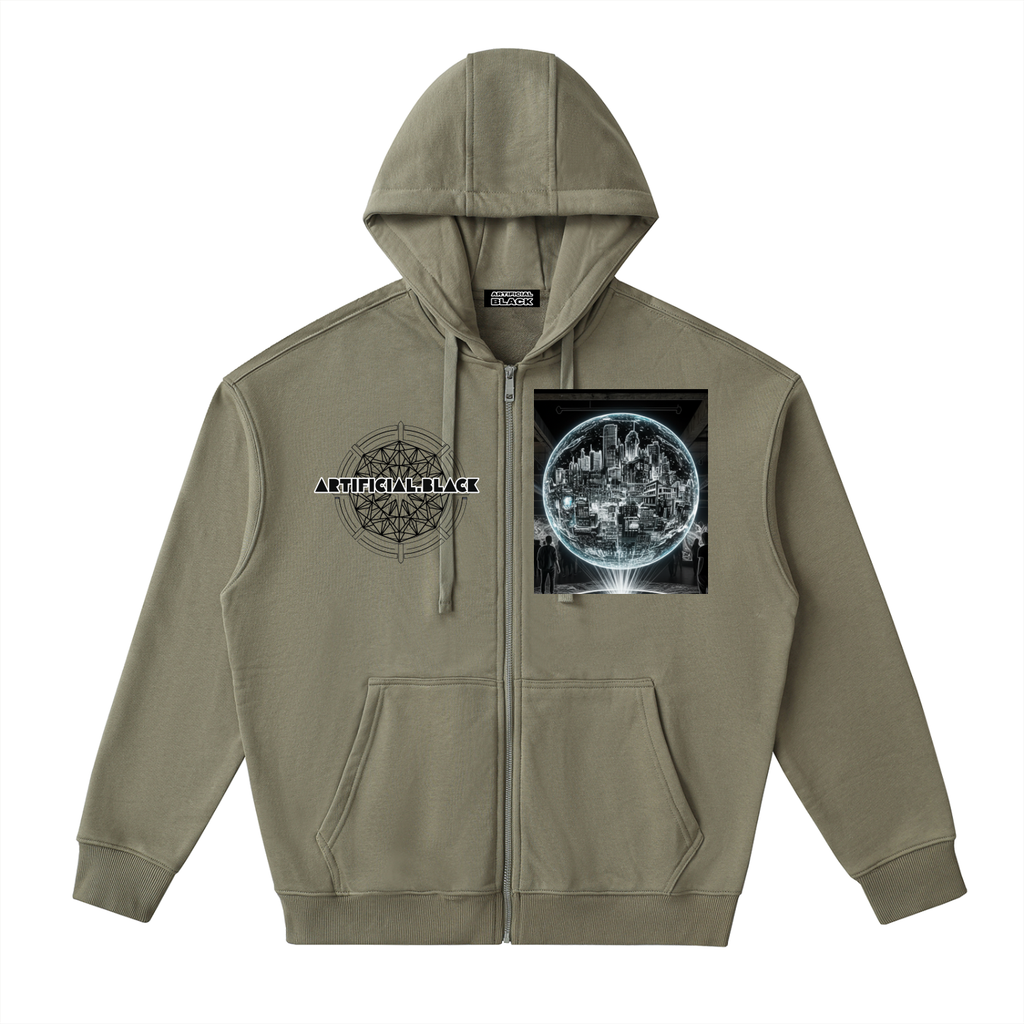 Drop-Shoulder Zip Up Hoodie