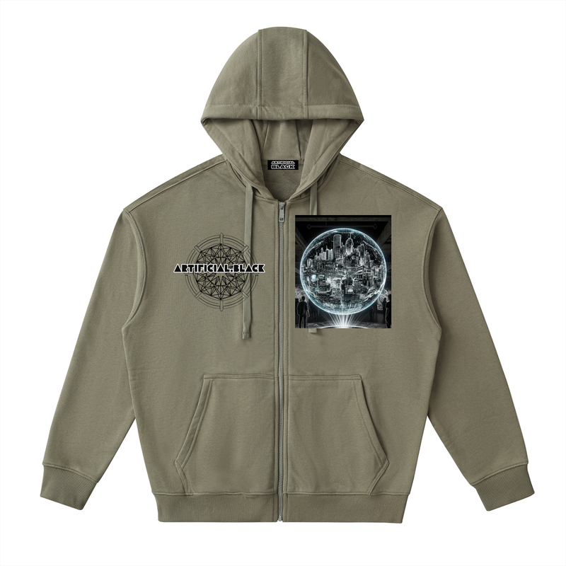 Drop-Shoulder Zip Up Hoodie