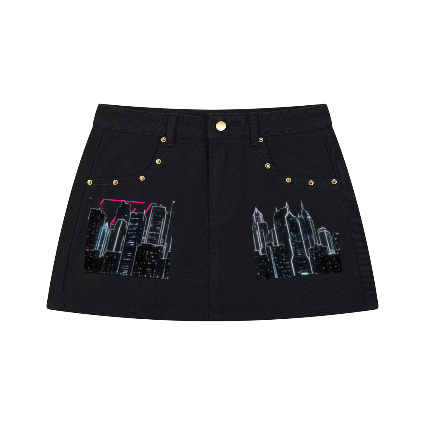 A.B. Neon Studded City Denim Mini Skirt
