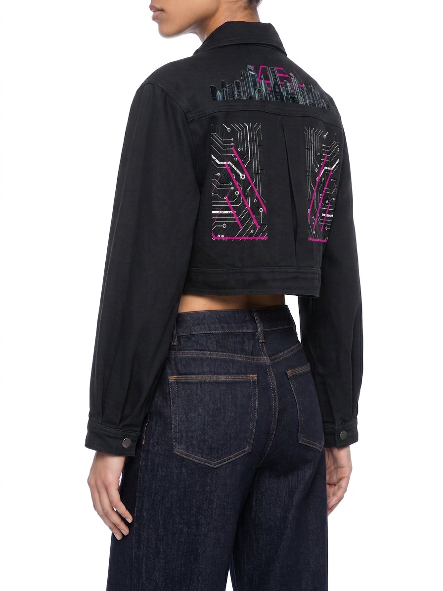 Neon City Nights Crop Denim Jacket