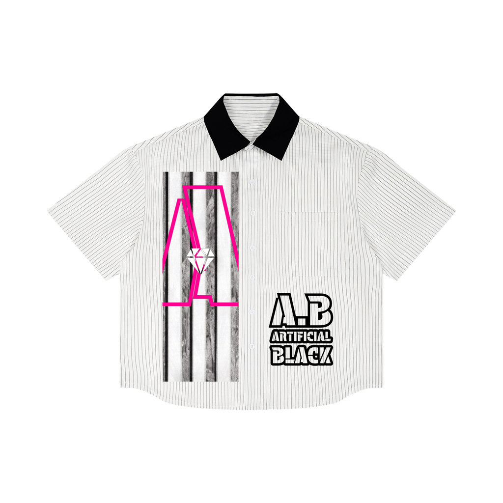 Unisex A.B.  Stencil Block Striped Boxy Contrast Collar Shirt