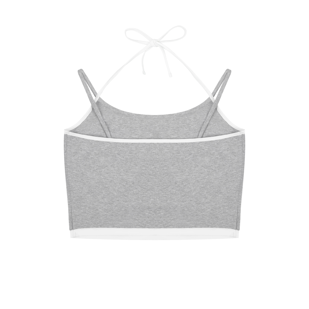 Diamond Line Contrast Binding Halter Tank Top