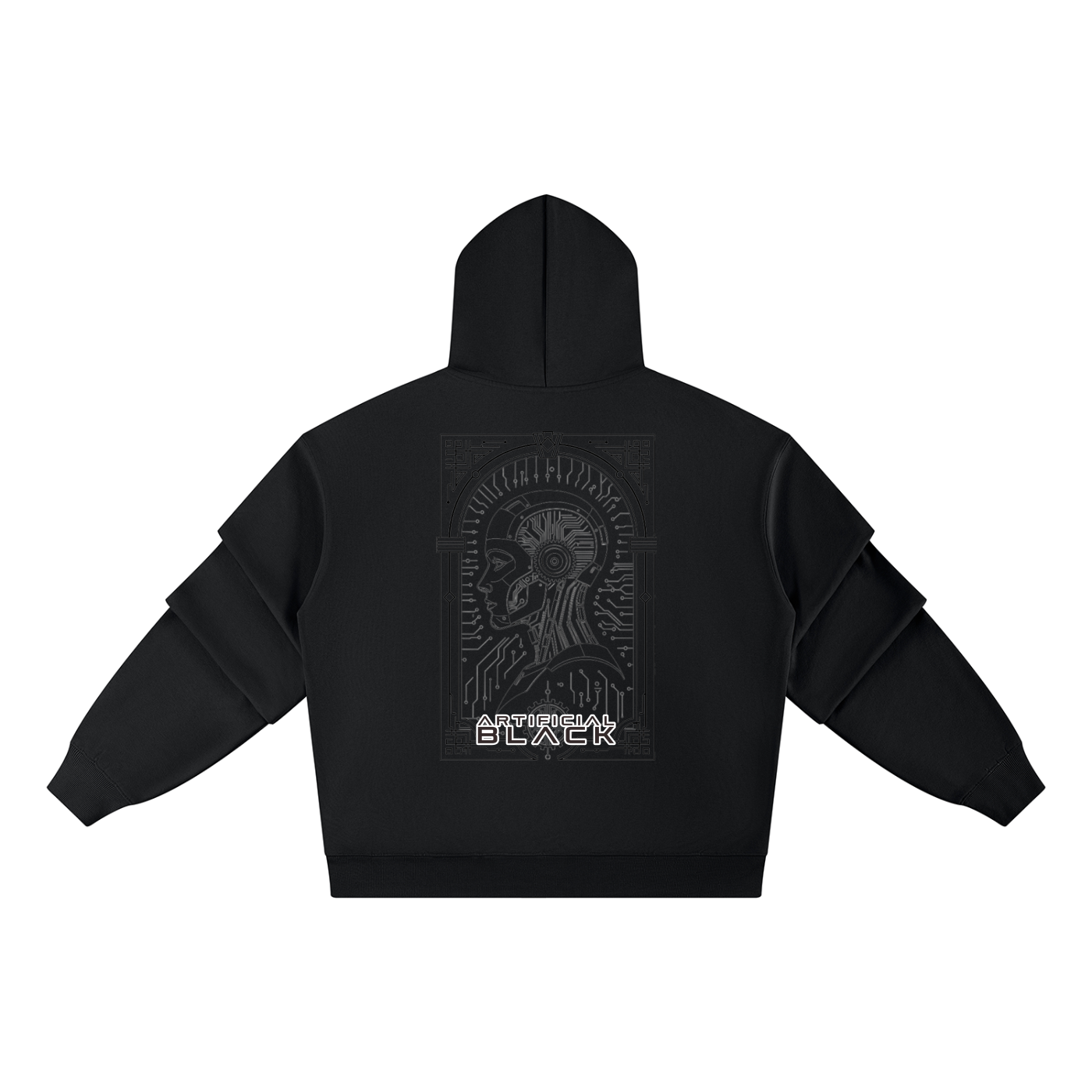 Ruched Sleeves Digitally Enhanced Hoodie