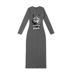 Gray dress with wolf graphic and 'artificial black' text on a white background