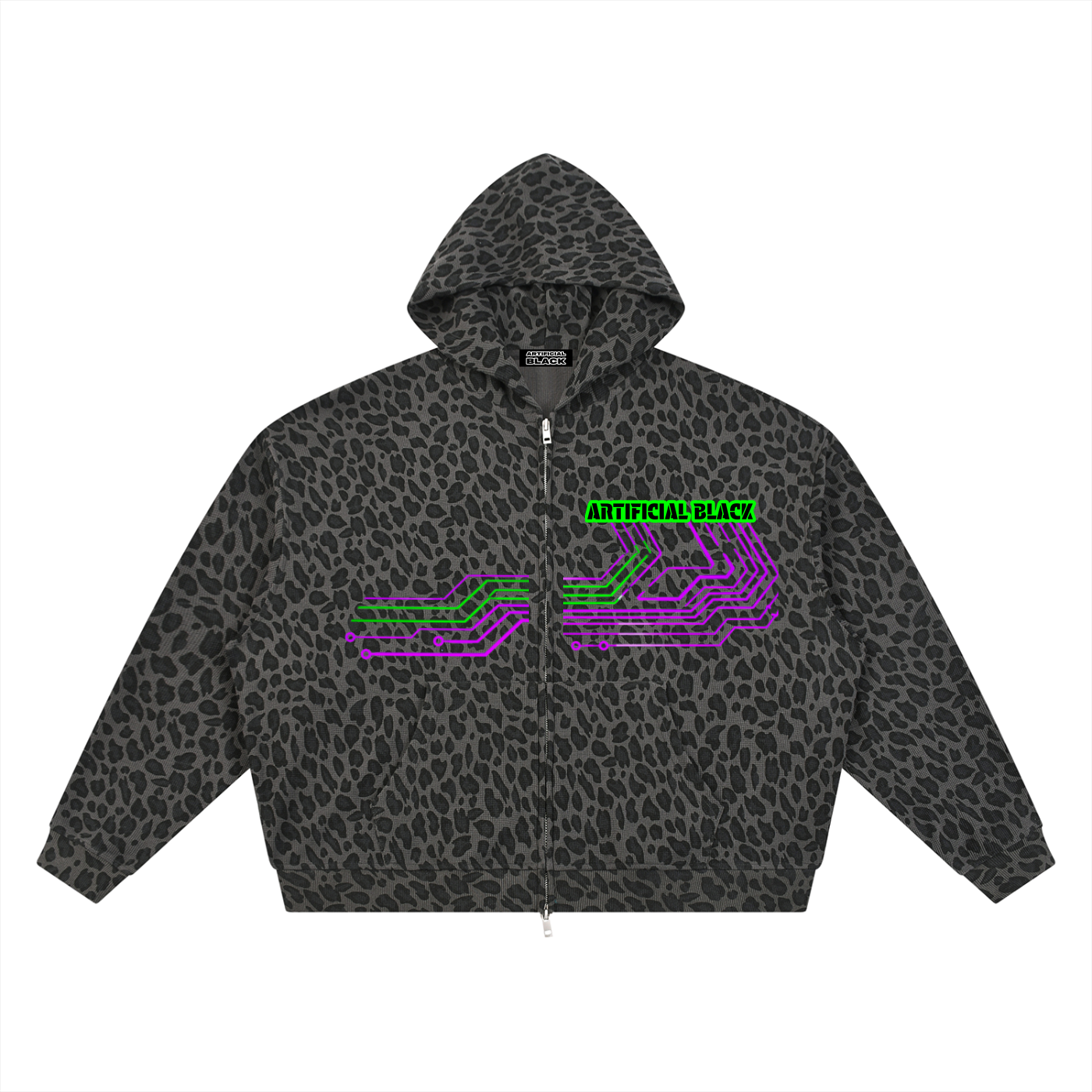 Unisex Leopard Print Waffle Full Zip Hoodie