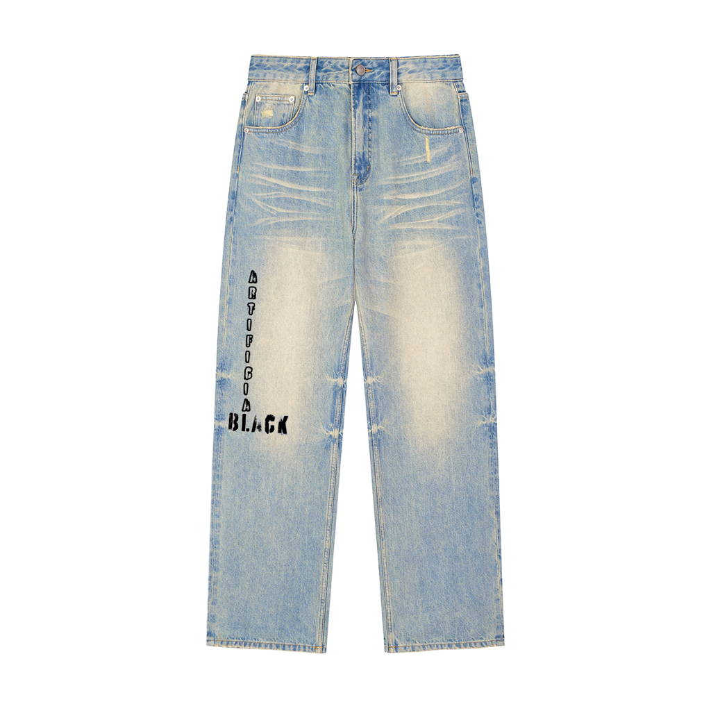 Stencil Logo Crossword Raw Hem Denim