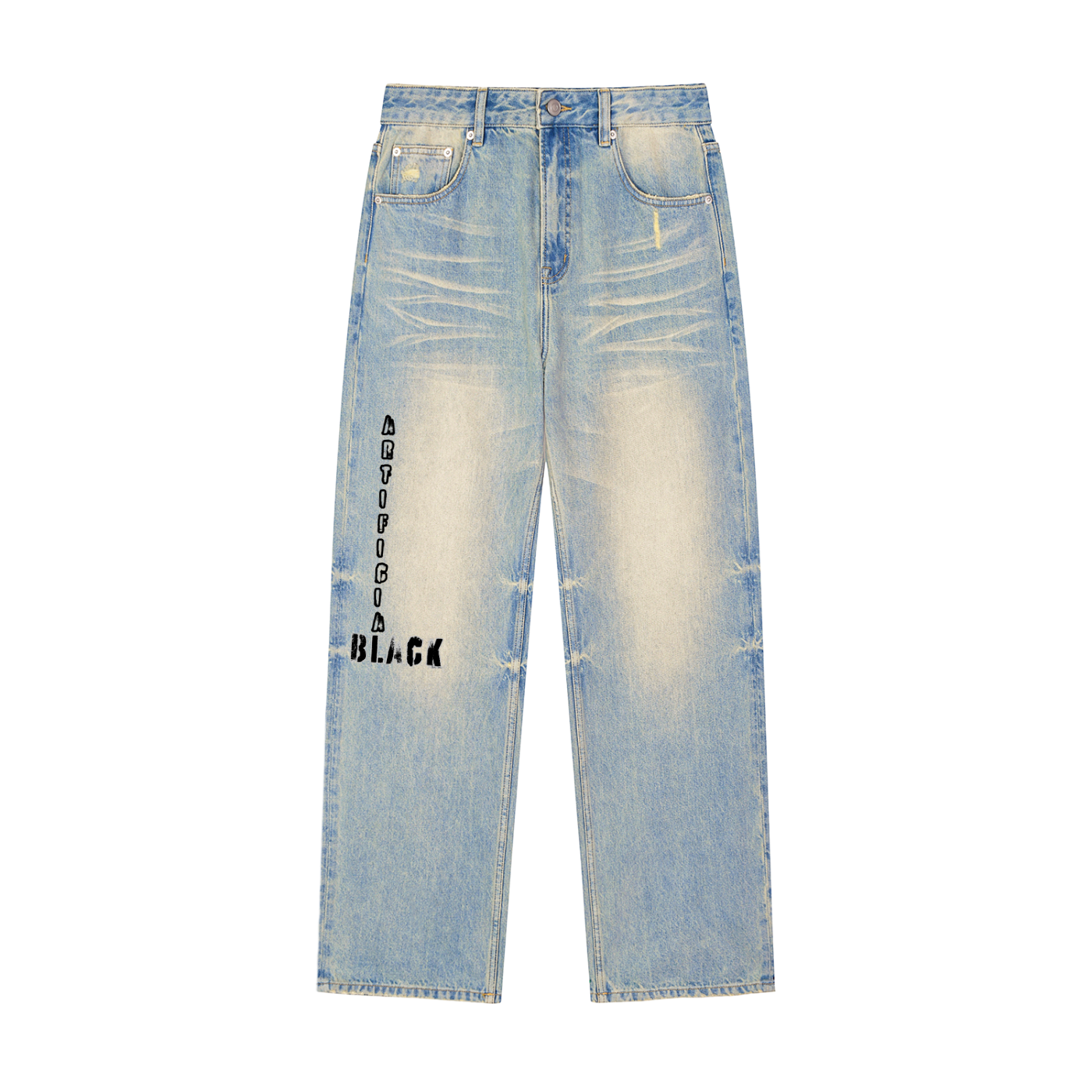 Stencil Logo Crossword Raw Hem Denim