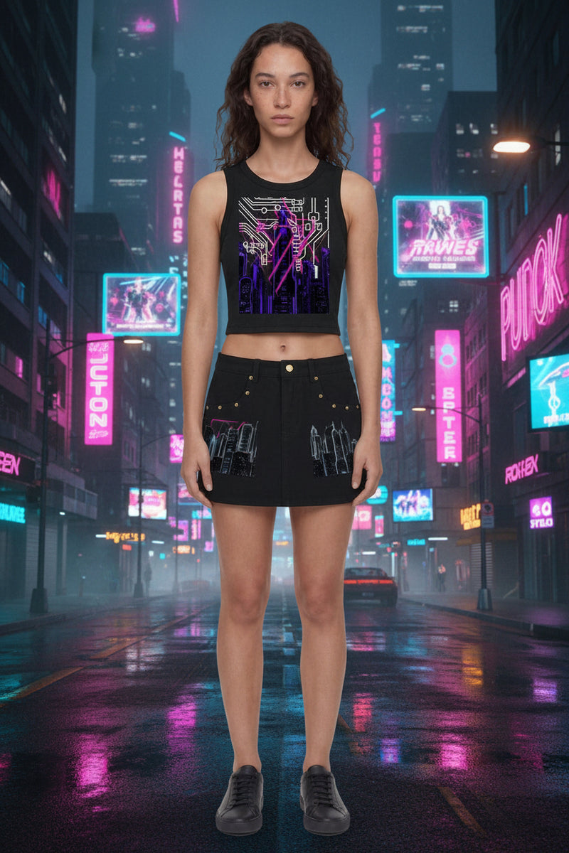 Digital Neon Crewneck Crop Tank