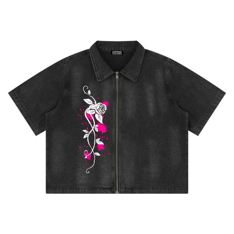 Unisex Vintage Washed Full-Zip Denim Shirt