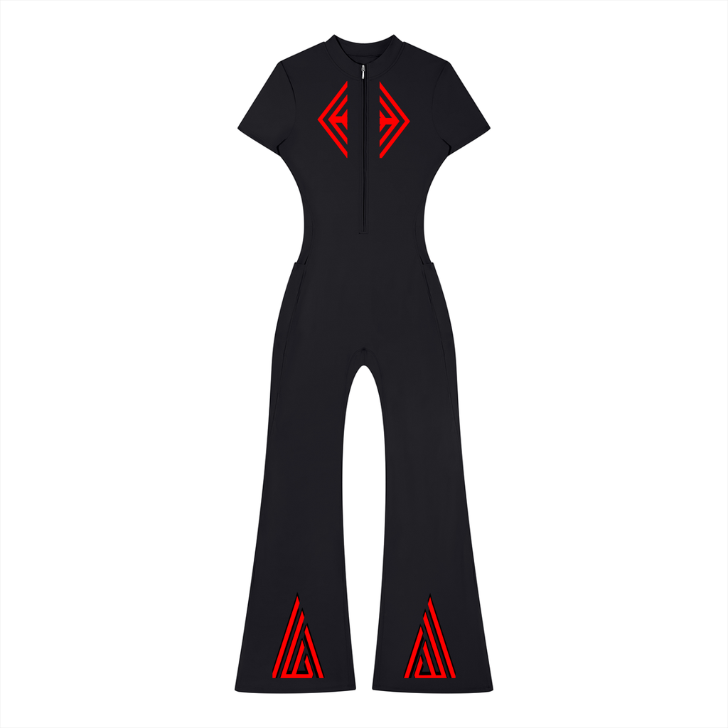 Empire of Fear & Power Flared Leg Quarter-Zip Jumpsuit