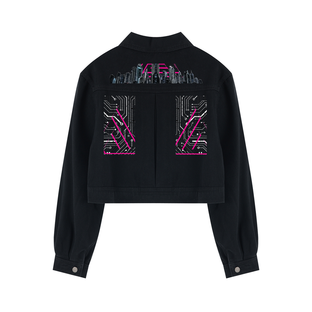 Neon City Nights Crop Denim Jacket