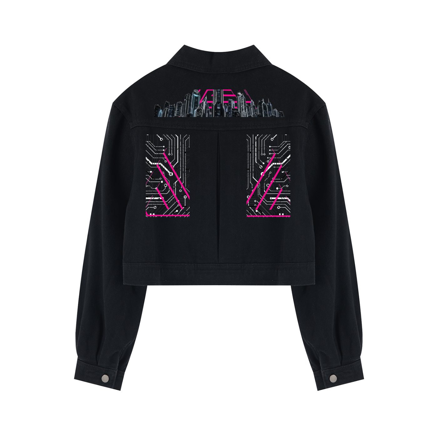 Neon City Nights Crop Denim Jacket