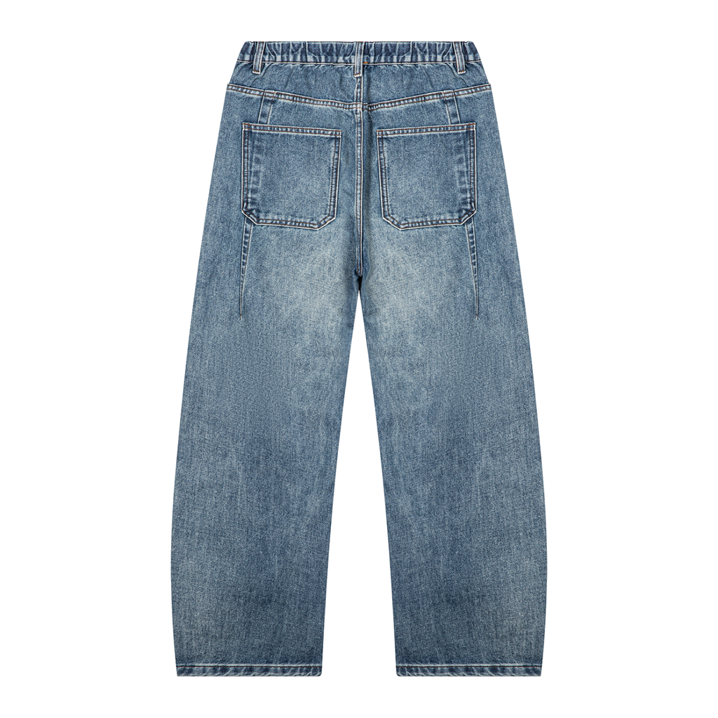 Unisex Vintage Wash Barrel Leg Digital Denim