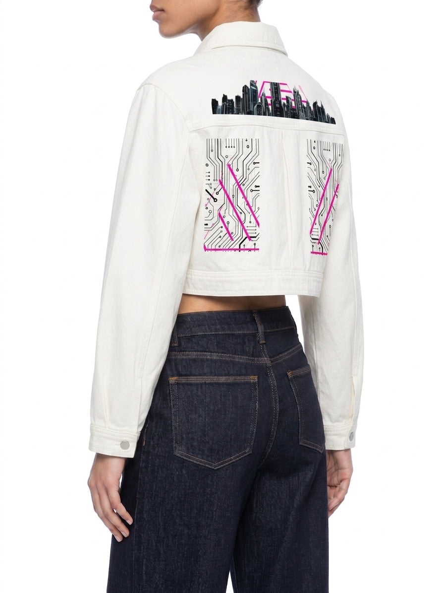 Neon City Nights Crop Denim Jacket