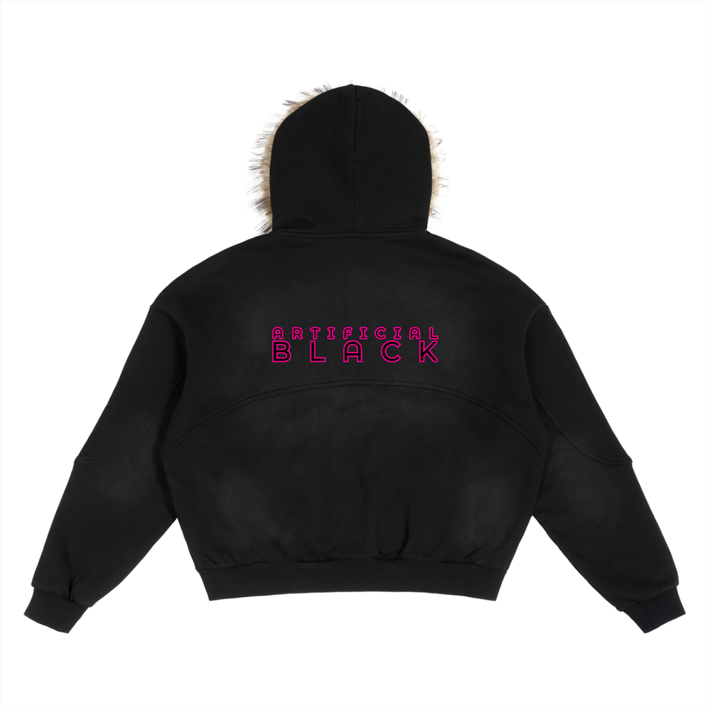 Sun Fade Boxy Logo Detachable Fur Hoodie