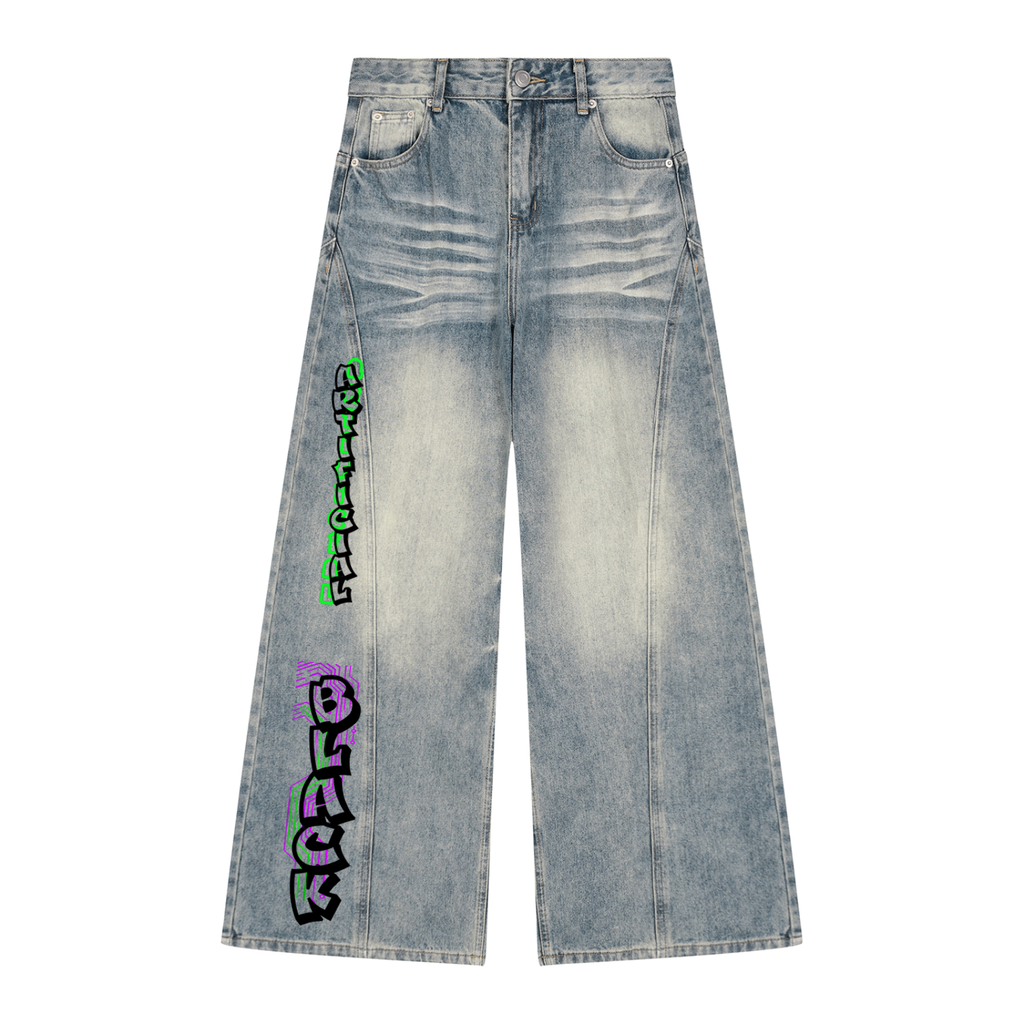 Women’s Vintage Wash Digital Wide Leg Denim Jeans