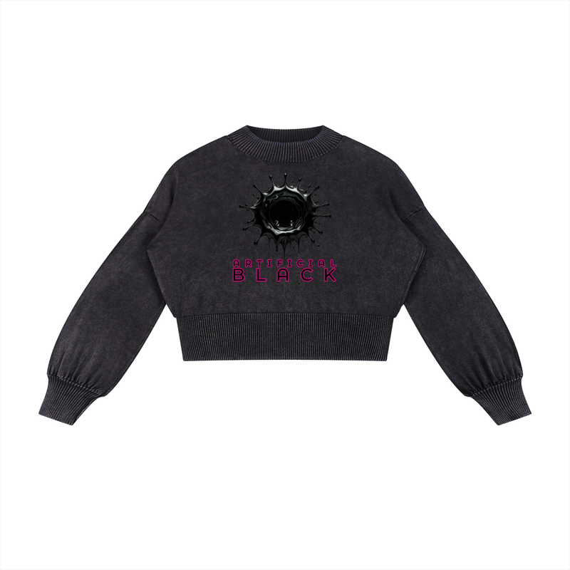 Mineral Wash Balloon Sleeve Cropped Sweater