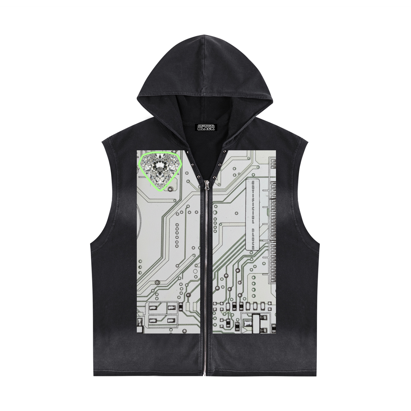 Vintage Washed Zip-Up Hooded Tank Top