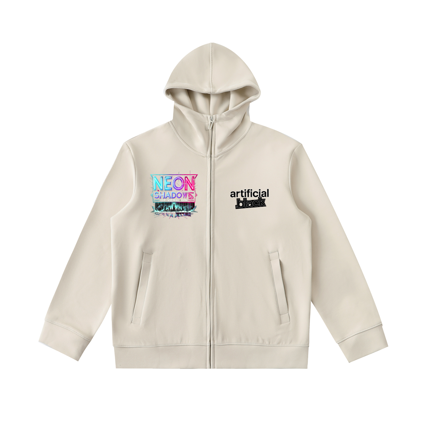 "NeonShadows" High Neck  Zip-Up Hoodie