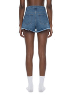 Short en jean taille haute pour femme, délavage vintage amélioré numériquement