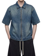 Unisex Vintage Washed Full-Zip Denim Shirt