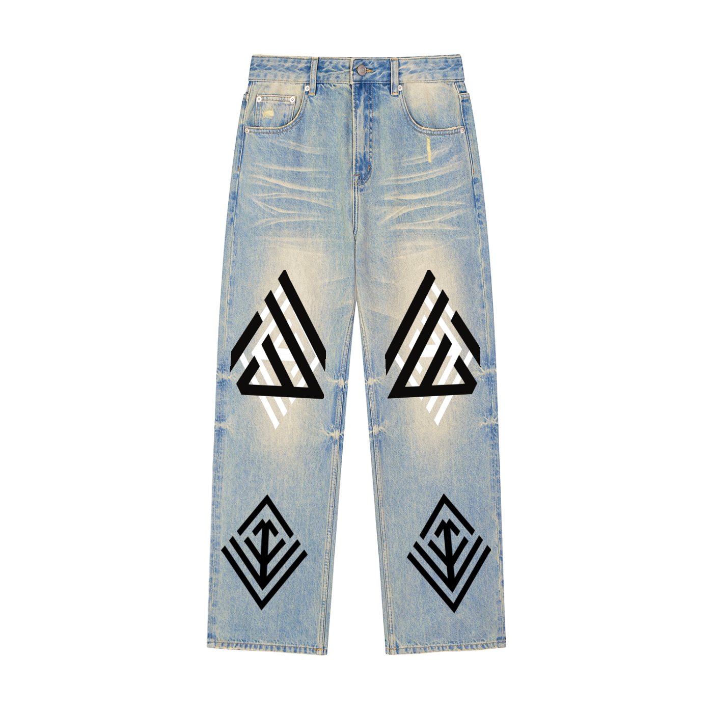 Sun Fade Raw Hem Denim Jeans