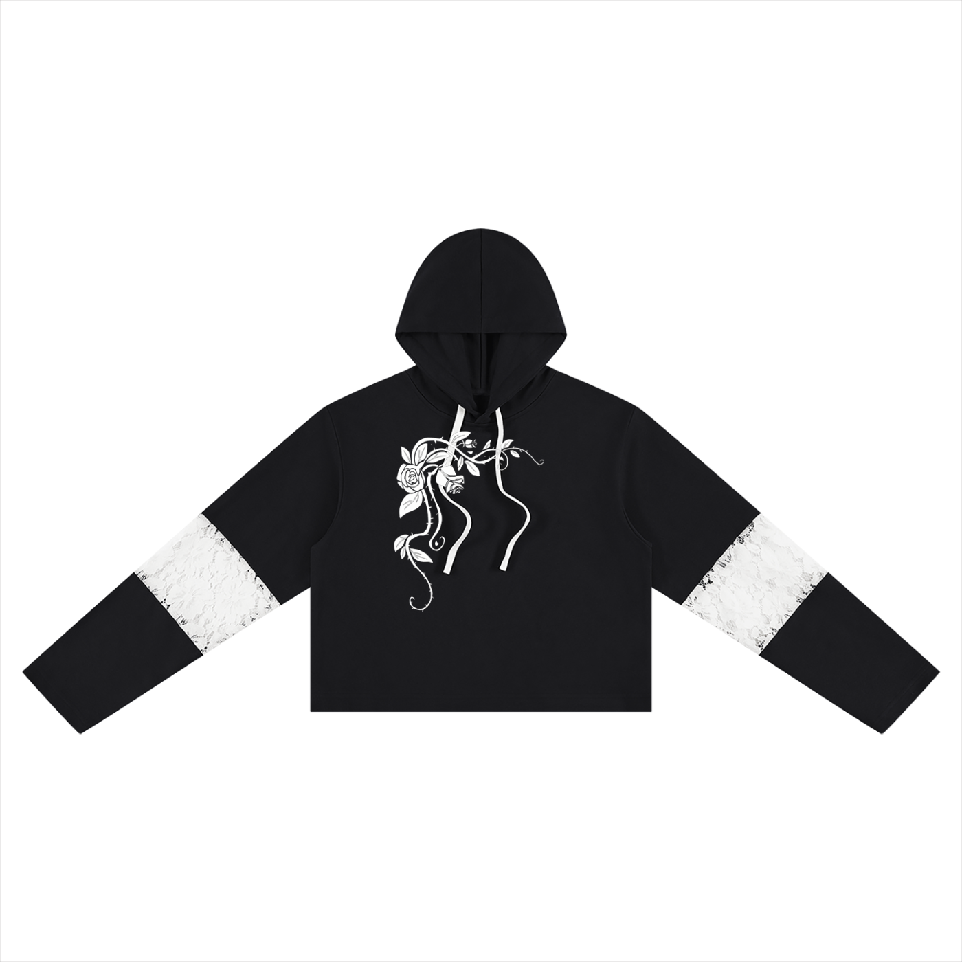 Women’s Cropped time Vines & Lace-Panel Hoodie