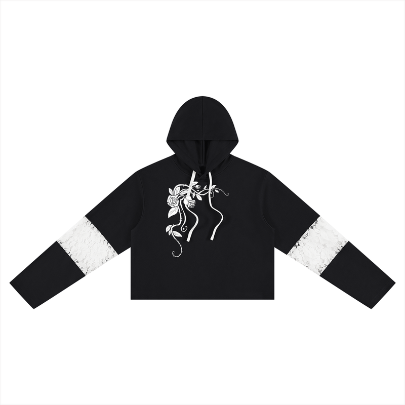Women’s Cropped time Vines & Lace-Panel Hoodie