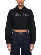 Neon City Nights Crop Denim Jacket